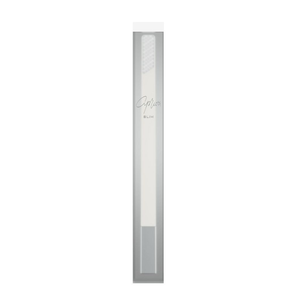SLIM by Apriori white & silver disposable toothbrush package